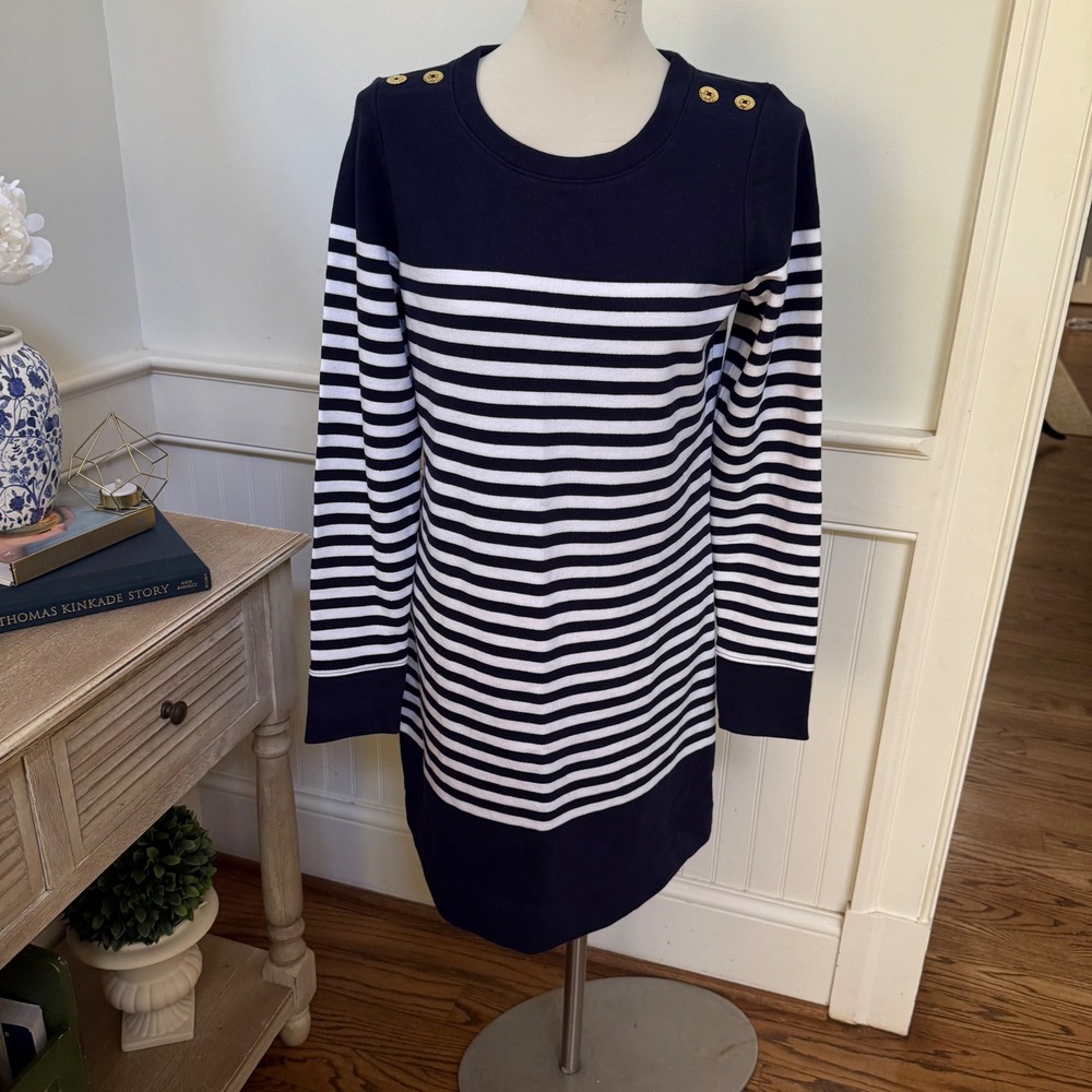Lilly‎ Pulitzer Navy White Striped French Terry Shift Dress Gold Buttons Mens M